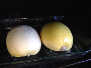 Spaghetti squash baking in oven